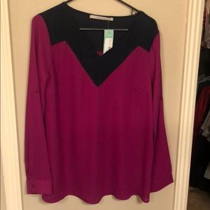 Pink and navy blouse